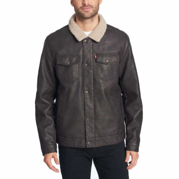 Levi's Classic Faux Leather Trucker Jacket Deep Brown - Picture 1 of 6